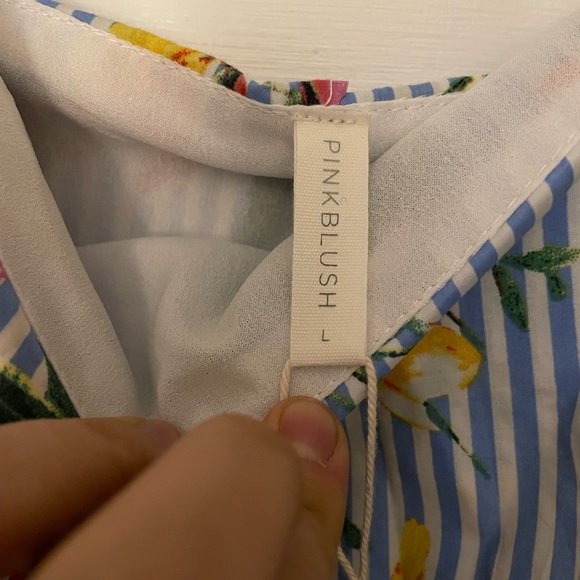 PinkBlush Maternity Blue Striped Floral Open Shoulder Dress - Picture 4 of 4